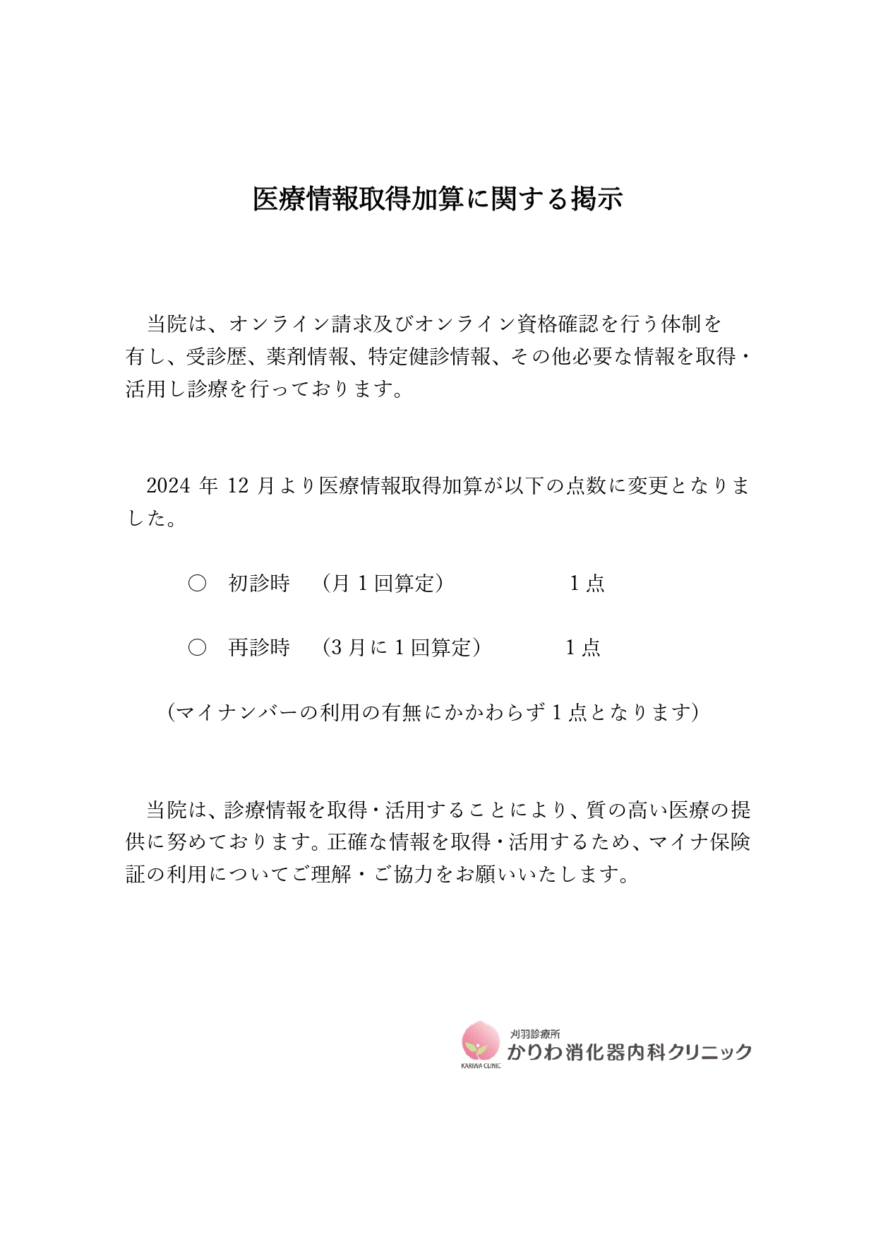 医療情報取得加算に関する掲示